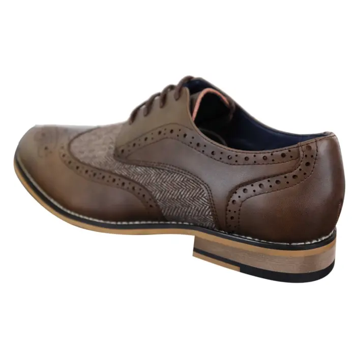 Mens Leather Tweed Herringbone Smart Casual Shoes Blinders Vintage Classic - Image 4
