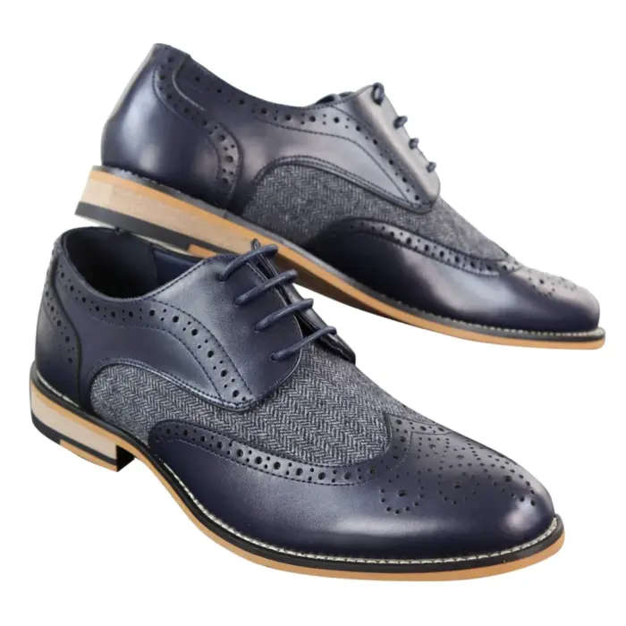 Mens Leather Tweed Herringbone Smart Casual Shoes Blinders Vintage Classic - Image 7