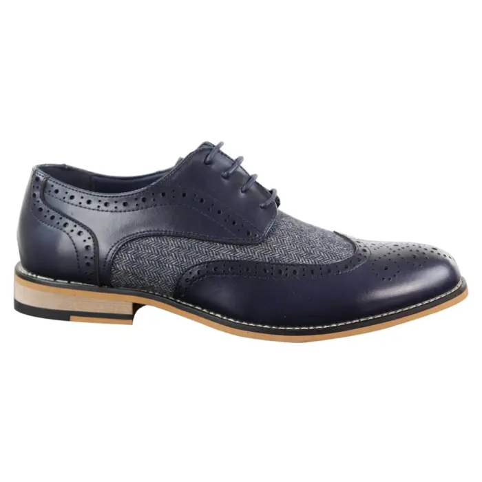 Mens Leather Tweed Herringbone Smart Casual Shoes Blinders Vintage Classic - Image 5