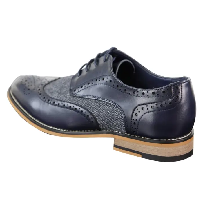 Mens Leather Tweed Herringbone Smart Casual Shoes Blinders Vintage Classic - Image 8