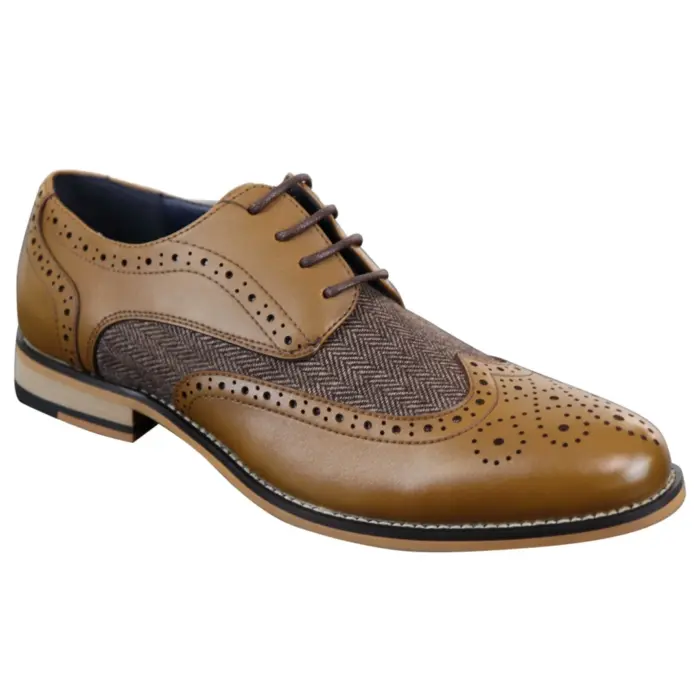 Mens Leather Tweed Herringbone Smart Casual Shoes Blinders Vintage Classic - Image 9