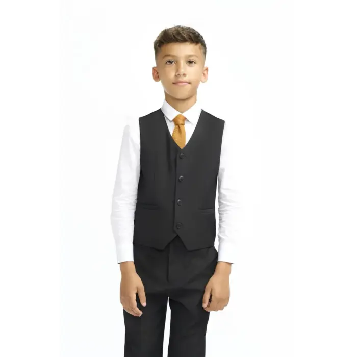Boys Suit Black 3 Piece Tailored Fit Classic Formal Outfit - Image 3