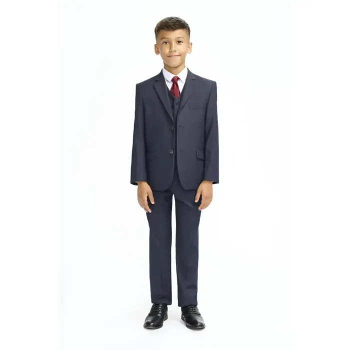 Boys Suit Navy 3 Piece Tailored Fit Classic Formal Outfit - Image 2