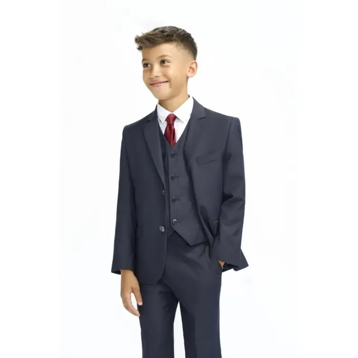 Boys Suit Navy 3 Piece Tailored Fit Classic Formal Outfit - Image 1