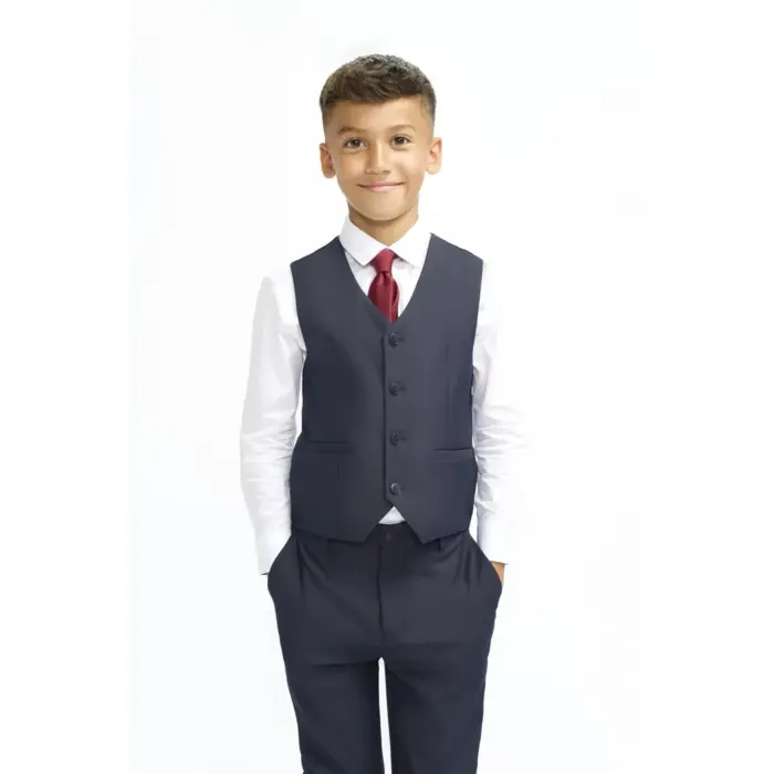 Boys Suit Navy 3 Piece Tailored Fit Classic Formal Outfit - Image 3