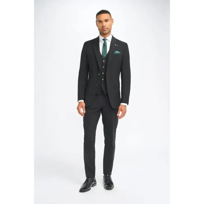 Men's Suit Black 3 Piece Tailored Fit Formal Classic Gent Dress - Image 2