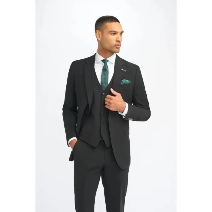 Men's Suit Black 3 Piece Tailored Fit Formal Classic Gent Dress - Image 1