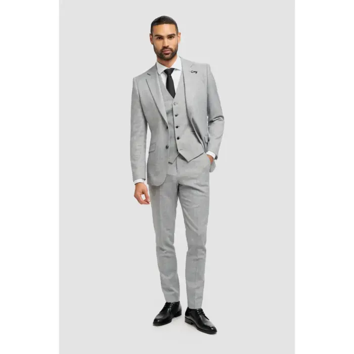 Men's Suit Grey 3 Piece Tailored Fit Formal Classic Gent Dress - Image 2