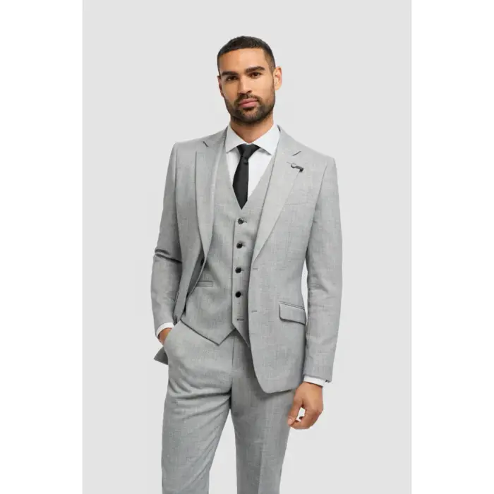Men's Suit Grey 3 Piece Tailored Fit Formal Classic Gent Dress - Image 1