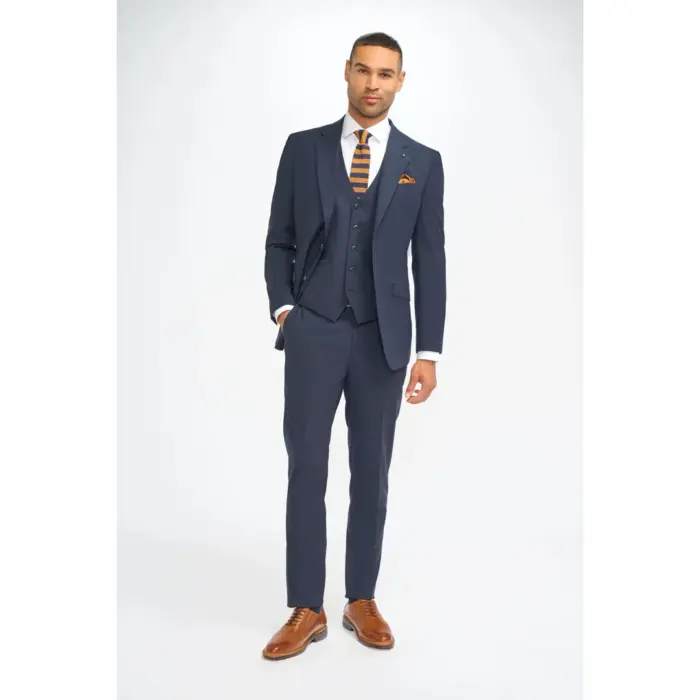 Men's Suit Navy 3 Piece Tailored Fit Formal Classic Gent Dress - Image 2