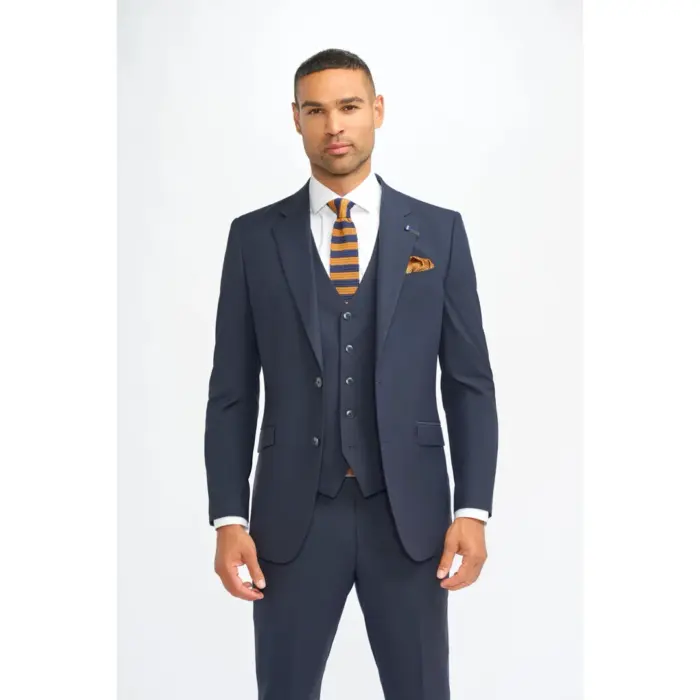 Men's Suit Navy 3 Piece Tailored Fit Formal Classic Gent Dress - Image 1