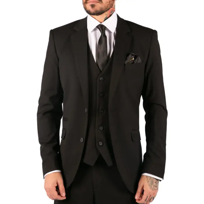 Mens Black 3 Piece Suit Classic Short Regular Long Smart Formal Tailored Fit - Image 1