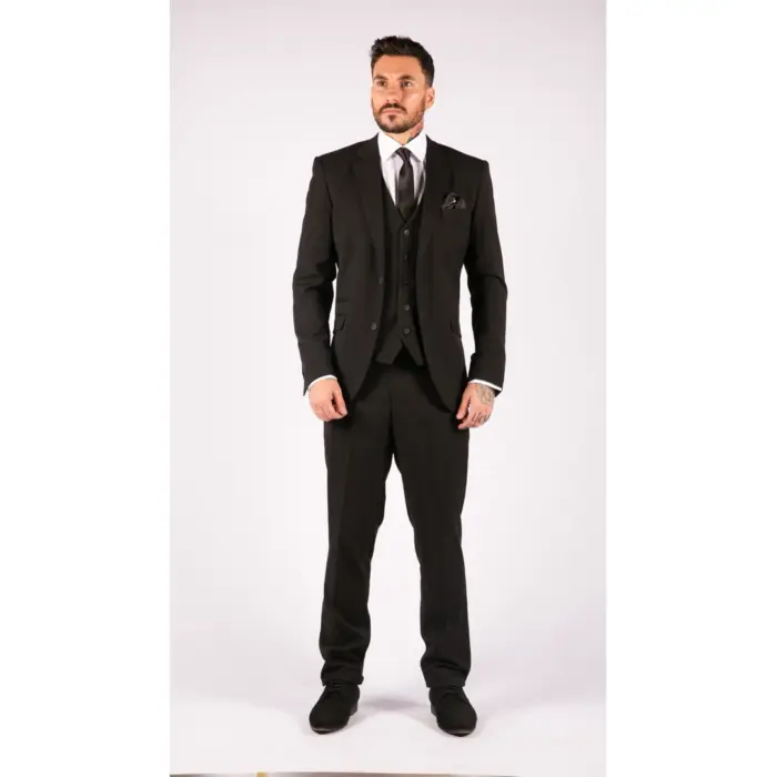 Mens Black 3 Piece Suit Classic Short Regular Long Smart Formal Tailored Fit - Image 2