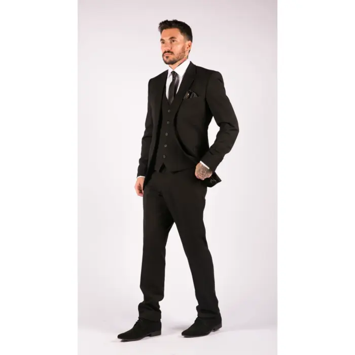 Mens Black 3 Piece Suit Classic Short Regular Long Smart Formal Tailored Fit - Image 3
