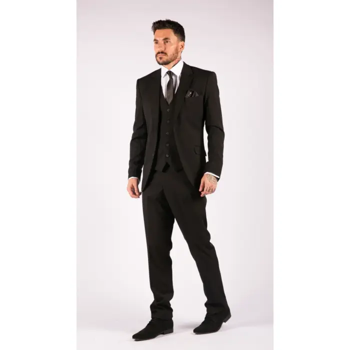Mens Black 3 Piece Suit Classic Short Regular Long Smart Formal Tailored Fit - Image 4