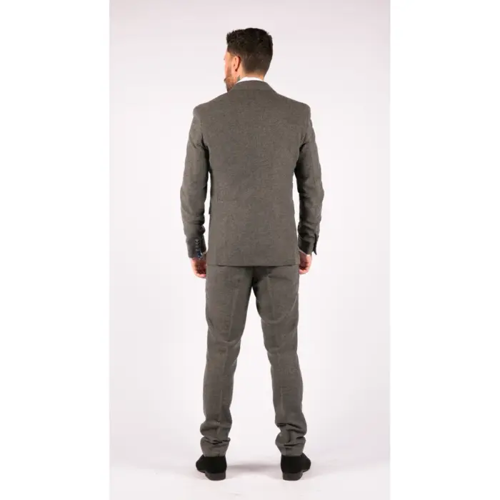 Mens 3 Piece Wool Suit Herringbone Tweed Dark Grey Formal Classic 1920s Wedding - Image 7