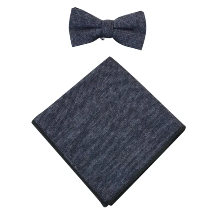 Mens Herringbone Tweed Check Bow Tie Hanky Retro Vintage Classic Blinders - Image 3