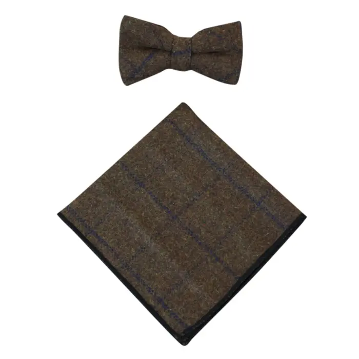 Mens Herringbone Tweed Check Bow Tie Hanky Retro Vintage Classic Blinders - Image 5
