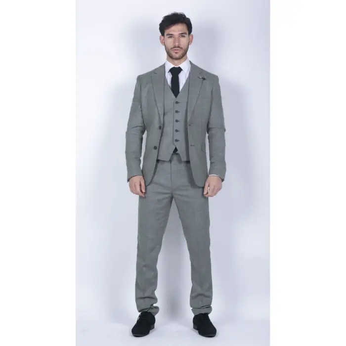 Mens 3 Piece Suit Sage Green Summer Linen Tailored Fit Wedding Prom Classic - Image 2