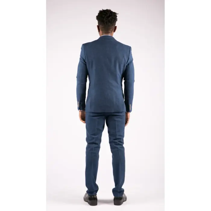 Mens 3 Piece Wool Suit Blue Tweed Vintage 1920s Classic 4 Pocket Waistcoat - Image 7