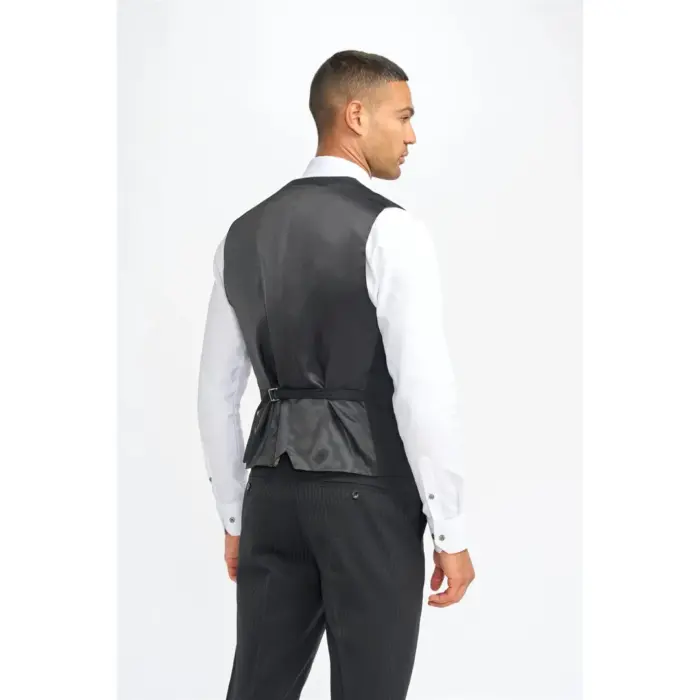 Men's Suit Black 3 Piece Tailored Fit Shadow Stripes Wool Blend Gent Dress - Image 4