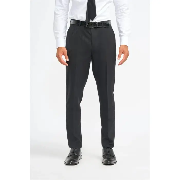 Men's Suit Black 3 Piece Tailored Fit Shadow Stripes Wool Blend Gent Dress - Image 5