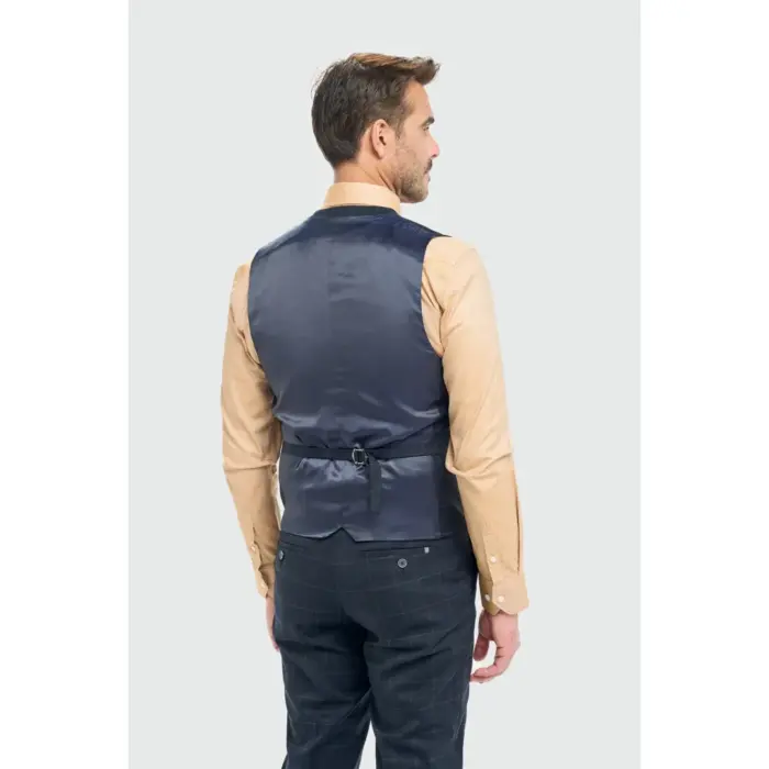 Men's Suit 3 Piece Tailored Fit Navy Check Formal Dress - Image 7