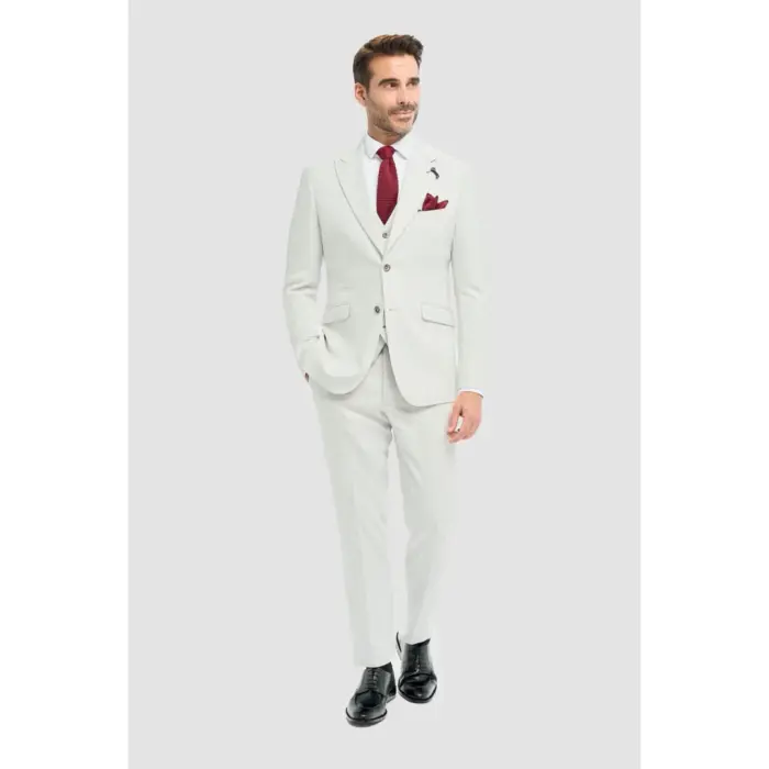 Men's Suit 3 Piece Grey Tailored Fit Wedding Prom Classic - Image 2