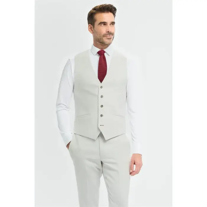 Men's Suit 3 Piece Grey Tailored Fit Wedding Prom Classic - Image 5