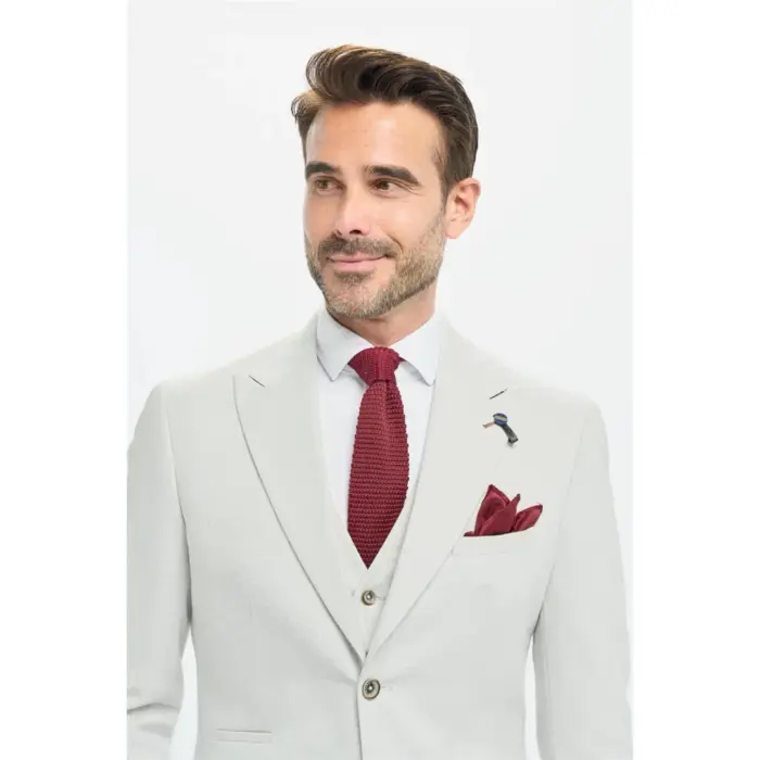 Men's Suit 3 Piece Grey Tailored Fit Wedding Prom Classic - Image 3