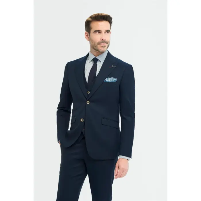 Men's Suit 3 Piece Navy Tailored Fit Wedding Prom Classic - Image 1