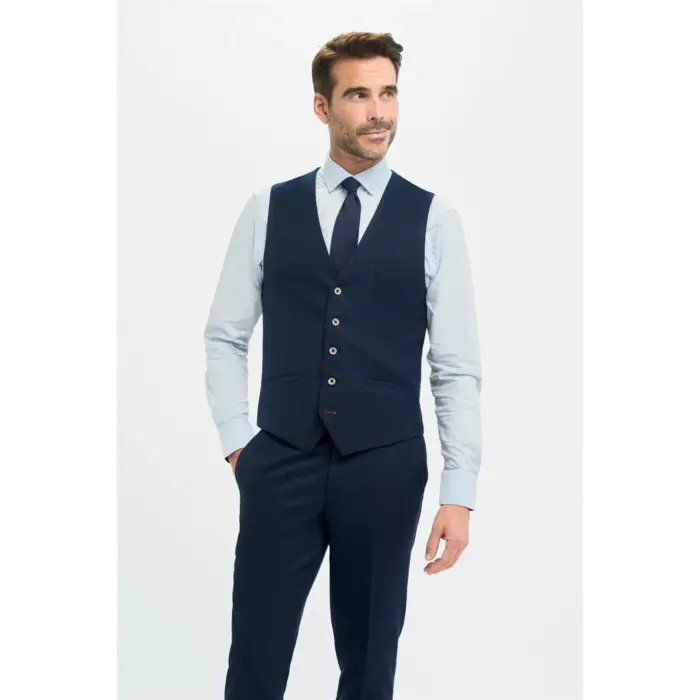 Men's Suit 3 Piece Navy Tailored Fit Wedding Prom Classic - Image 4