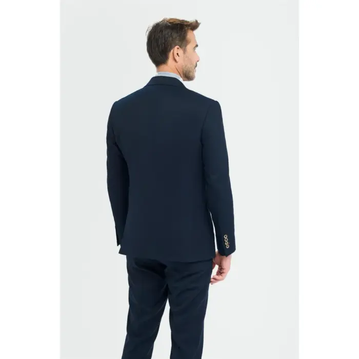 Men's Suit 3 Piece Navy Tailored Fit Wedding Prom Classic - Image 8