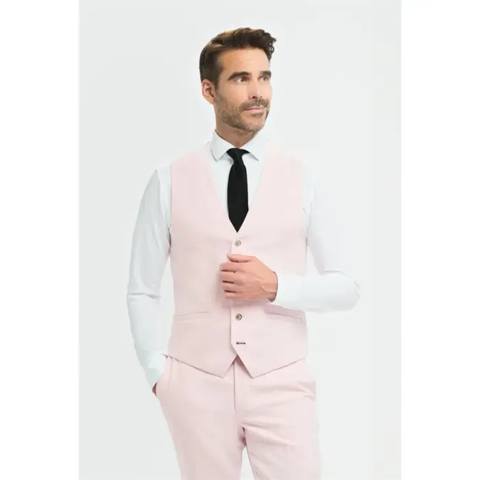 Men's Suit 3 Piece Pink Tailored Fit Wedding Prom Classic - Image 5