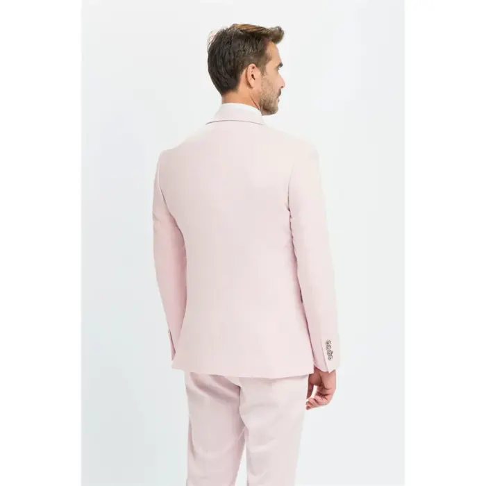 Men's Suit 3 Piece Pink Tailored Fit Wedding Prom Classic - Image 10