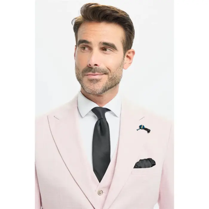 Men's Suit 3 Piece Pink Tailored Fit Wedding Prom Classic - Image 3