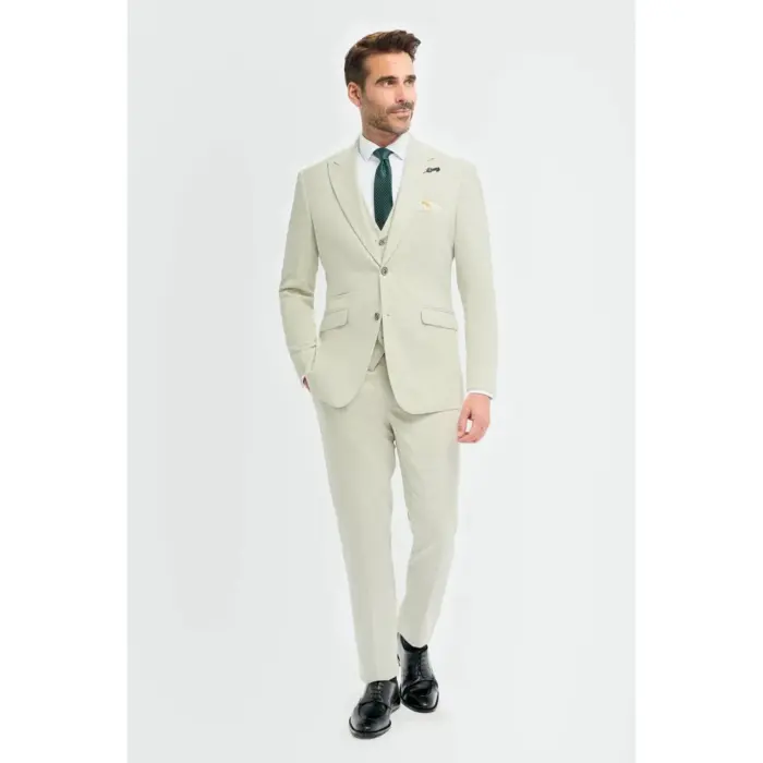 Men's Suit 3 Piece Sage Green Tailored Fit Wedding Prom Classic - Image 2