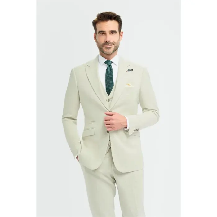 Men's Suit 3 Piece Sage Green Tailored Fit Wedding Prom Classic - Image 1