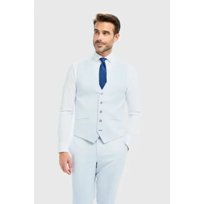 Men's Suit 3 Piece Sky Blue Tailored Fit Wedding Prom Classic - Image 4