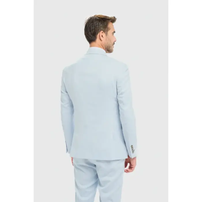 Men's Suit 3 Piece Sky Blue Tailored Fit Wedding Prom Classic - Image 8