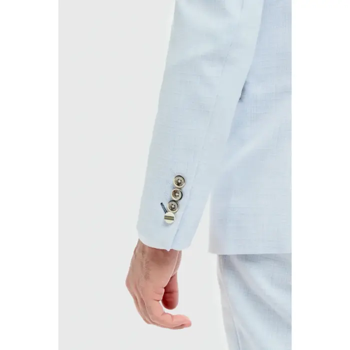 Men's Suit 3 Piece Sky Blue Tailored Fit Wedding Prom Classic - Image 3