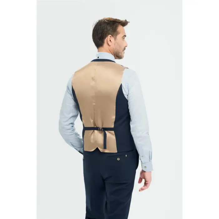 Men's Waistcoat Navy Tailored Fit Summer Vest - Image 2