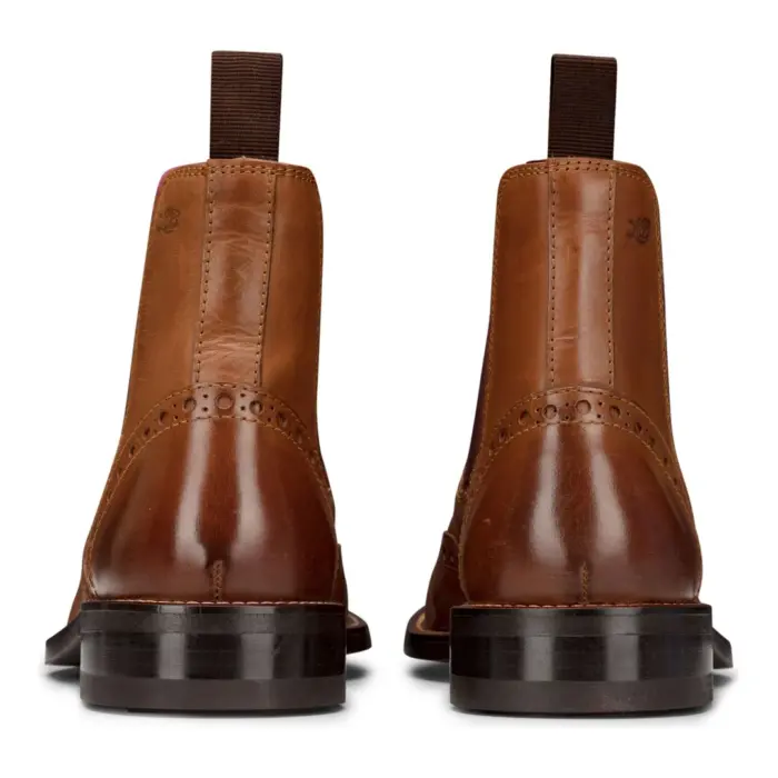 Mens Slip On Real Leather Brogue Boots Brown Tan Classic Smart Formal London - Image 5