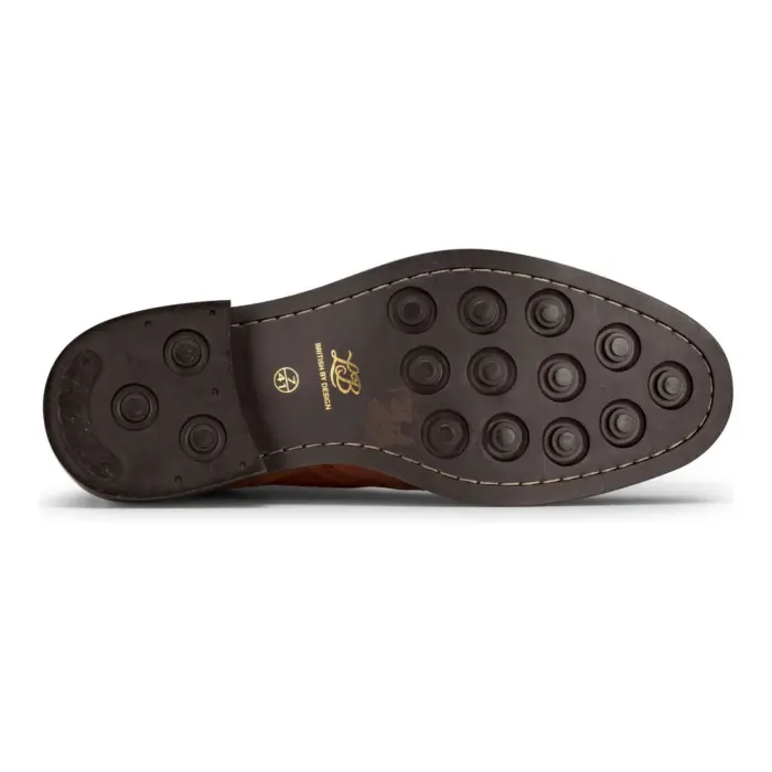 Mens Slip On Real Leather Brogue Boots Brown Tan Classic Smart Formal London - Image 4