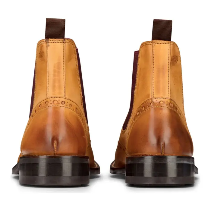 Mens Slip On Real Leather Brogue Boots Brown Tan Classic Smart Formal London - Image 9