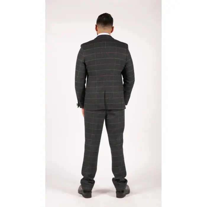 Mens Navy Blue Wine Check Herringbone Tweed Vintage 3 Piece New Marc Darcy Suit - Image 7