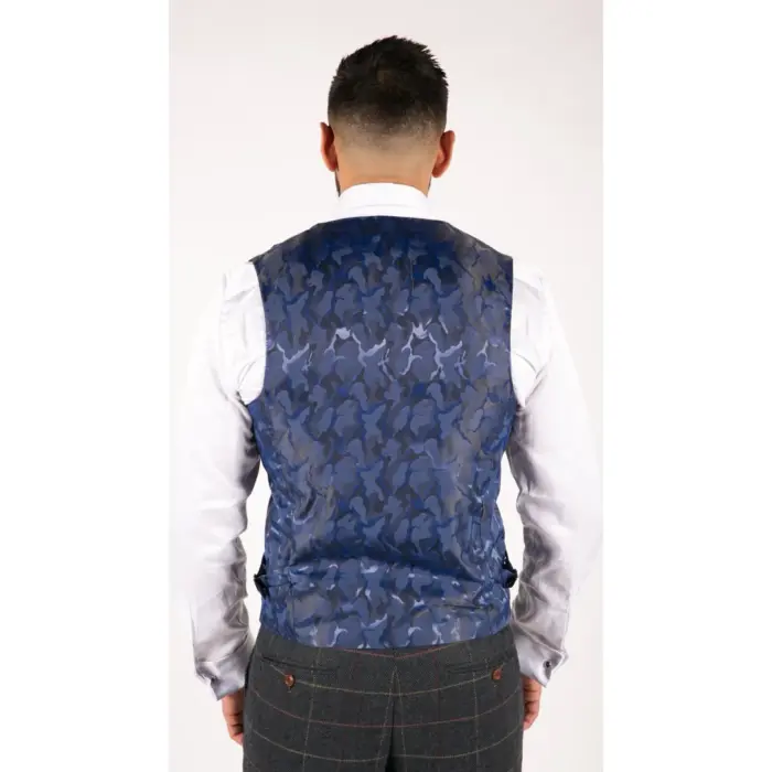 Mens Navy Blue Wine Check Herringbone Tweed Vintage 3 Piece New Marc Darcy Suit - Image 6
