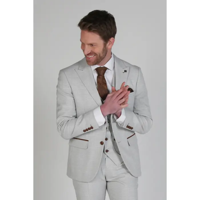 Mark - Men's Beige Check Blazer Classic Elegant - Image 1