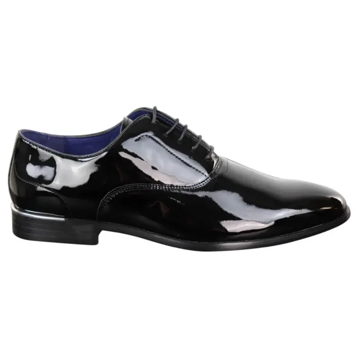Mens Laced Shoes Shiny Patent Italian Design Silver Metal Classic Smart Formal - Image 2