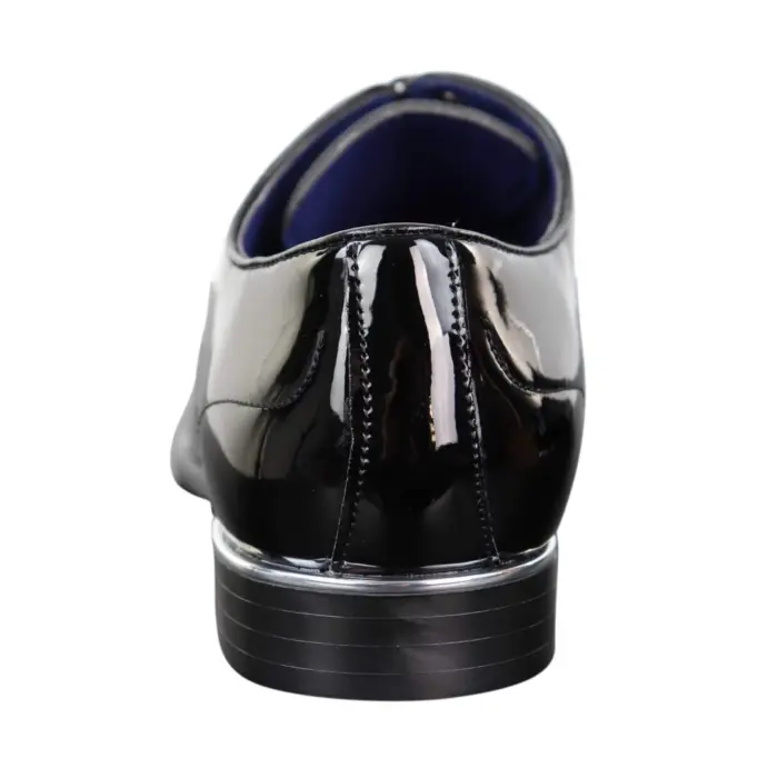 Mens Laced Shoes Shiny Patent Italian Design Silver Metal Classic Smart Formal - Image 5